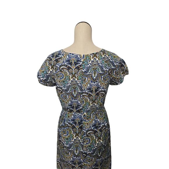 J Crew Dolores Silk Sheath Dress Peacock Paisley Print Size 6 Short Sleeve‎ Blue - Picture 9 of 14